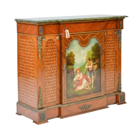 Cabinet, French Style Green Marble Top, Storage Cabinet, Painting on Side! - Old Europe Antique Home Furnishings