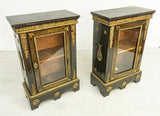 Cabinets, Side, French Boulle Ebonized, Ormolu Mounted, Marble Top, Pair, 1800's - Old Europe Antique Home Furnishings