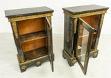 Cabinets, Side, French Boulle Ebonized, Ormolu Mounted, Marble Top, Pair, 1800's - Old Europe Antique Home Furnishings
