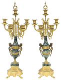 Candelabra / Garnitures, (2) Italian Gilt Metal & Green Marble 7-Light, Vintage! - Old Europe Antique Home Furnishings