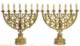 Candelabra, Gothic Revival Gilt Metal, 13-L , Pair, Menorah Style!! - Old Europe Antique Home Furnishings