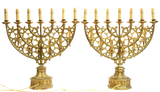 Candelabra, Gothic Revival Gilt Metal, 13-L , Pair, Menorah Style!! - Old Europe Antique Home Furnishings