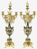 Candelabra / Garnitures, (2) Italian Gilt Metal & Green Marble 7-Light, Vintage! - Old Europe Antique Home Furnishings