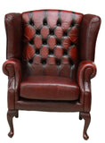 Chair, Wingback, Oxblood English Queen Anne Style, Leather, Gorgeous, 1900's!! - Old Europe Antique Home Furnishings