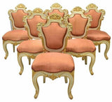Chairs, Baroque Style Set of Six Side Upholstered Parcel Gilt, Vintage / Antique, Pink - Old Europe Antique Home Furnishings