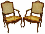 Chairs, Dining, Set of 7 Louis XV Style Carved Walnut Caned, Vintage, Handsome! - Old Europe Antique Home Furnishings