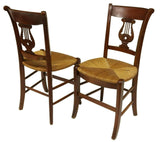 Chairs, Dining, French Lyre, (6) Six Back Rush Seat, Vintage, Fruitwood Finish! - Old Europe Antique Home Furnishings