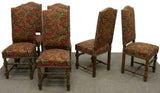 Chairs, French Louis XIII Style Upholstered, Set of Six, Colorful Early 1900s, Gorgeous Antique - Old Europe Antique Home Furnishings