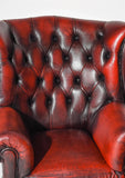 Chairs, Red Leather, British, Chesterfield Wing Back, Button Tuft, Set of Two - Old Europe Antique Home Furnishings