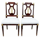 Chairs, Side French Louis XVI Style Lyre-Back, Two, White Upholstered Seat! - Old Europe Antique Home Furnishings
