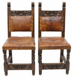 Chairs, Side, Leather, Two ( 2 ) Spanish Colonial Style, Curved Stiles, 1800's! - Old Europe Antique Home Furnishings