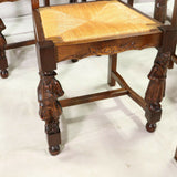Chairs, Breton Side, Set of 6 French Carved Oak Breton Rush Seat Chairs, Fancy! - Old Europe Antique Home Furnishings