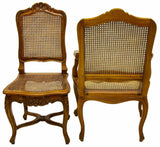 Chairs, Dining, Set of 7 Louis XV Style Carved Walnut Caned, Vintage, Handsome! - Old Europe Antique Home Furnishings