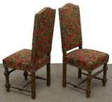 Chairs, French Louis XIII Style Upholstered, Set of Six, Colorful Early 1900s, Gorgeous Antique - Old Europe Antique Home Furnishings