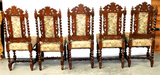Chairs, French, Set of Ten, Carved Oak, Upholstered, with Barley Twist, 1800's! - Old Europe Antique Home Furnishings
