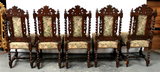 Chairs, French, Set of Ten, Carved Oak, Upholstered, with Barley Twist, 1800's! - Old Europe Antique Home Furnishings