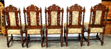 Chairs, French, Set of Ten, Carved Oak, Upholstered, with Barley Twist, 1800's! - Old Europe Antique Home Furnishings