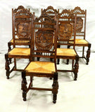 Chairs, Breton Side, Set of 6 French Carved Oak Breton Rush Seat Chairs, Fancy! - Old Europe Antique Home Furnishings