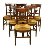 Chairs, Dining, French Lyre, (6) Six Back Rush Seat, Vintage, Fruitwood Finish! - Old Europe Antique Home Furnishings