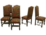 Chairs, French Louis XIII Style Upholstered, Set of Six, Colorful Early 1900s, Gorgeous Antique - Old Europe Antique Home Furnishings