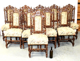 Chairs, French, Set of Ten, Carved Oak, Upholstered, with Barley Twist, 1800's! - Old Europe Antique Home Furnishings