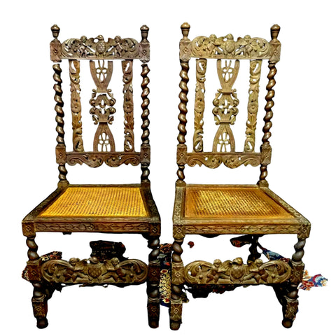 Chairs, Side, Carved Renaissance Style, A Pair of Caned Chairs, Gorgeous Antiques!!! - Old Europe Antique Home Furnishings