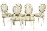 Chairs, Side, Dining, 6, French Louis XVI Style Upholstered, Nailhead, Vintage! - Old Europe Antique Home Furnishings