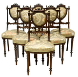 Chairs, Side,French Louis XVI Style Carved, Set of 6, Floral Upholstery, 1800's! - Old Europe Antique Home Furnishings