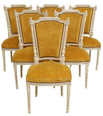 Chairs, Side, French Louis XVI Style Upholstered, Dining,Painted, (6) ,Vintage!! - Old Europe Antique Home Furnishings