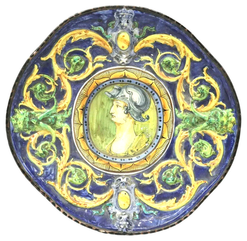 Charger, Wall, Large Italian, Majolica Portrait, Polychrome, Vintage / Antique! - Old Europe Antique Home Furnishings