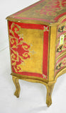 Chest / Dresser, Red and Gold Florentine 3 Drawer, Vintage / Antique, Handsome! - Old Europe Antique Home Furnishings