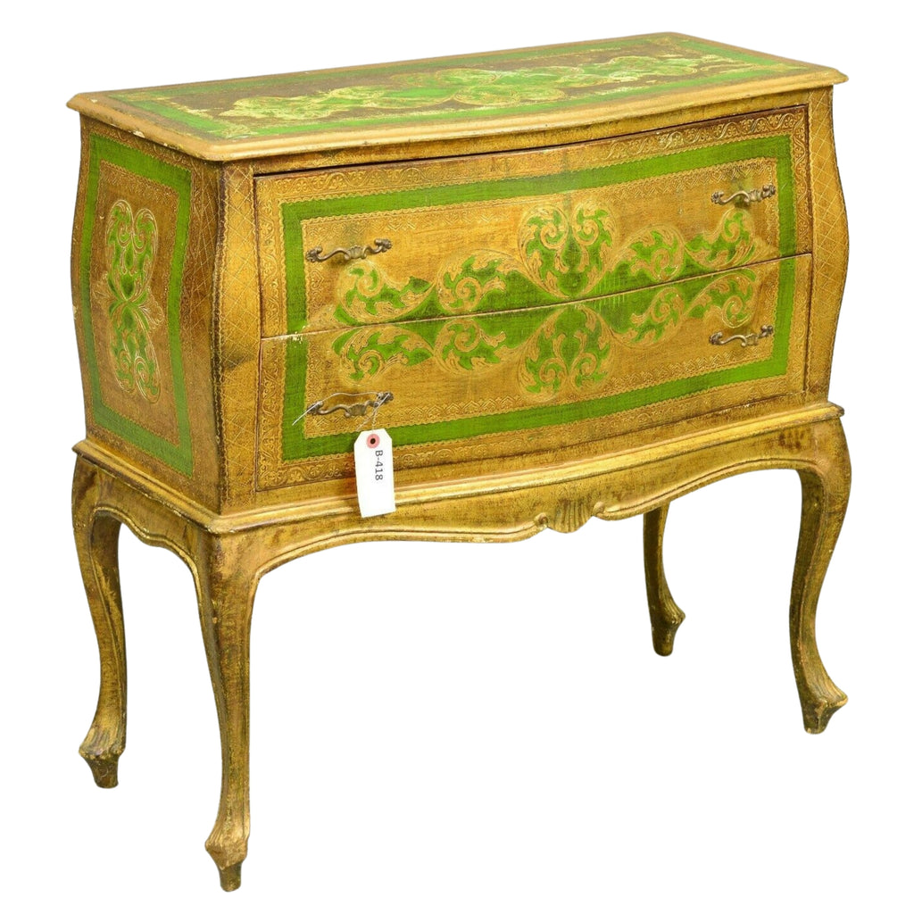 Chest / Dresser, Green and Gold Florentine, 2 Drawer, Vintage / Antiqu Old  Europe Antique Home Furnishings