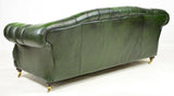 Chesterfield Sofa and Chairs, British Leather Green Curved Back, Vintage! - Old Europe Antique Home Furnishings