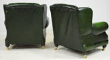 Chesterfield Sofa and Chairs, British Leather Green Curved Back, Vintage! - Old Europe Antique Home Furnishings