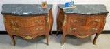 Chests, Bombes (2) French, Inlaid Burl, Walnut, 2-Drawer, Marble Top, Ormolu Mts - Old Europe Antique Home Furnishings