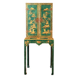 Chinoiserie Cabinet, Decorated Bar Or Television Cabinet, Two Door, 65.5 Ins H. - Old Europe Antique Home Furnishings