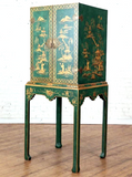 Chinoiserie Cabinet, Decorated Bar Or Television Cabinet, Two Door, 65.5 Ins H. - Old Europe Antique Home Furnishings