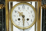 Clock, Portico, French Empire Style Green Marble, Gilt Metal Eagle, Late 1800's! - Old Europe Antique Home Furnishings