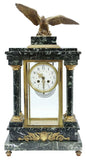 Clock, Portico, French Empire Style Green Marble, Gilt Metal Eagle, Late 1800's! - Old Europe Antique Home Furnishings