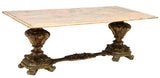 Coffee Table, Italian Marble-Top Giltwood, Double Pedestal, 1900's,Vintage!! - Old Europe Antique Home Furnishings