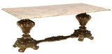 Coffee Table, Italian Marble-Top Giltwood, Double Pedestal, 1900's,Vintage!! - Old Europe Antique Home Furnishings