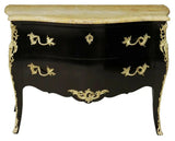 Commode, Bombe, French Louis XV Style Marble-Top, Ebonized Case, Gilt Mounts! - Old Europe Antique Home Furnishings