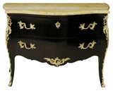 Commode, Bombe, French Louis XV Style Marble-Top, Ebonized Case, Gilt Mounts! - Old Europe Antique Home Furnishings