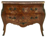 Commode, Bombe, French Louis XV Style Marble-Top, Floral Marquetry, 1900's!! - Old Europe Antique Home Furnishings