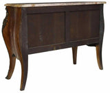 Commode, French Louis XV Style Marble-Top Mahogany, Floral Marquetry, Gilt Metal, 1900's! - Old Europe Antique Home Furnishings