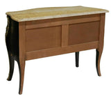 Commode, Bombe, French Louis XV Style Marble-Top, Ebonized Case, Gilt Mounts! - Old Europe Antique Home Furnishings