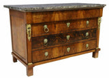 Commode, Antique French Empire Style Marble-Top, Gilt Mounts, Burl Front, 1800s! - Old Europe Antique Home Furnishings