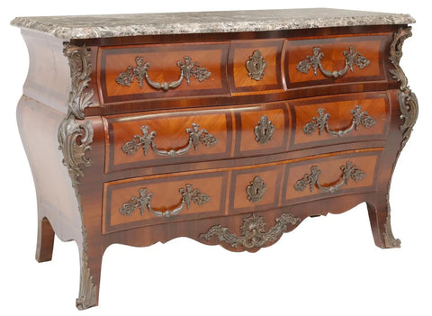 Commode, Bombe, Large Regence Style Marble-Top, 4 Drawer, Vintage / Antique!! - Old Europe Antique Home Furnishings