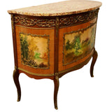 Commode, Louis XV Style Mahogany with Marble Top, Rose and Amber Tones, Gorgeous - Old Europe Antique Home Furnishings