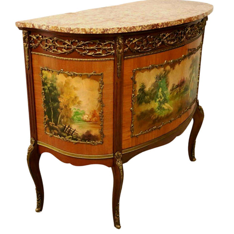 Commode, Louis XV Style Mahogany with Marble Top, Rose and Amber Tones, Gorgeous - Old Europe Antique Home Furnishings